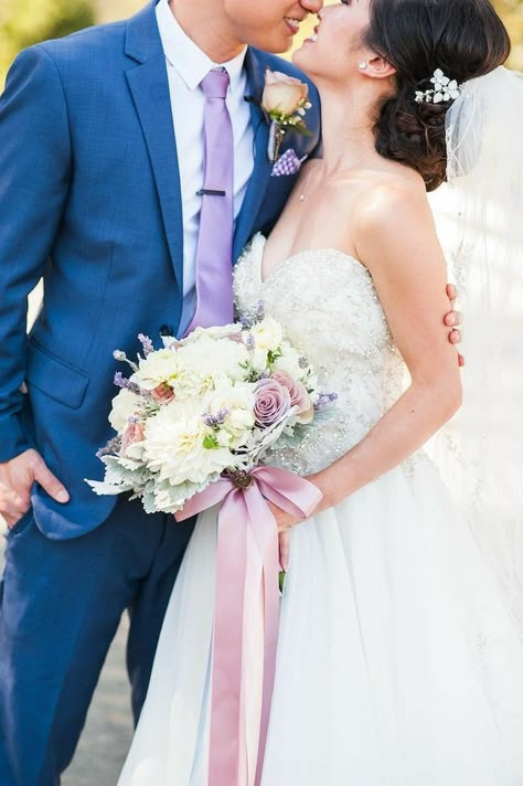 Lilac Tuxedo, Gucci Wedding, Elegant Wedding Hairstyles, Lavender Wedding Theme, Blue Groomsmen, Gray Decor, Blue Suit Wedding, Lilac Wedding, Elegant Wedding Hair