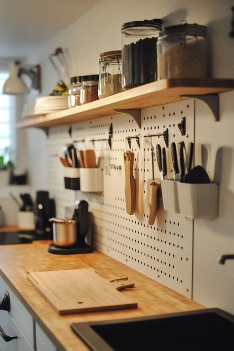 "Elevate your kitchen with stylish DIY Pegboard Organizers! 🛠️🍳 Perfect for creating a clutter-free and efficient cooking area. 🌟✨ #KitchenOrganization #DIYInspiration #PegboardDecor" Kitchen Pegboard, Pegboard Kitchen, Diy Pegboard, Pegboard Organization, Hudson Homes, Cooking Area, Peg Board, Home Reno, Diy Inspiration