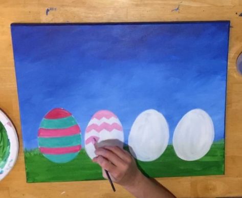 Easter Canvas Painting - How To Paint an Easter Egg Landscape Easter Canvas Painting, Canvas Painting For Kids, Easter Canvas, Easter Paintings, Easter Egg Painting, Easy Canvas Painting, Egg Painting, Spring Painting, Canvas Ideas