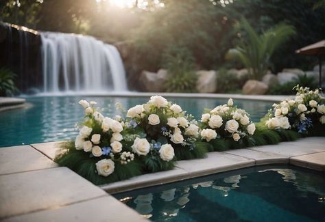 Make a splash on your big day with these chic pool wedding ideas! From floating floral decor to elegant poolside Pool Wedding Ideas, Purple Wedding Cake, Wedding Photo Display, Pool Wedding, Purple Wedding Cakes, Floating Flowers, Pool Decor, Romantic Destinations, Ceremony Decorations