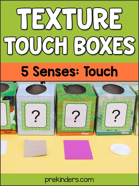 Texture Touch Boxes - PreKinders Preschool Activities Sense Of Touch Activities, Touch Activities, Toddler Daycare Rooms, 5 Senses Preschool, 5 Senses Activities, Daycare Rooms, Senses Preschool, Toddler Daycare, Senses Activities