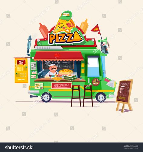 Food Truck Concept, Truck Concept, Pizza Food Truck, Pizza Truck, Car Food, Hot Dog Stand, Food Truck Design, Truck Art, Food Cart