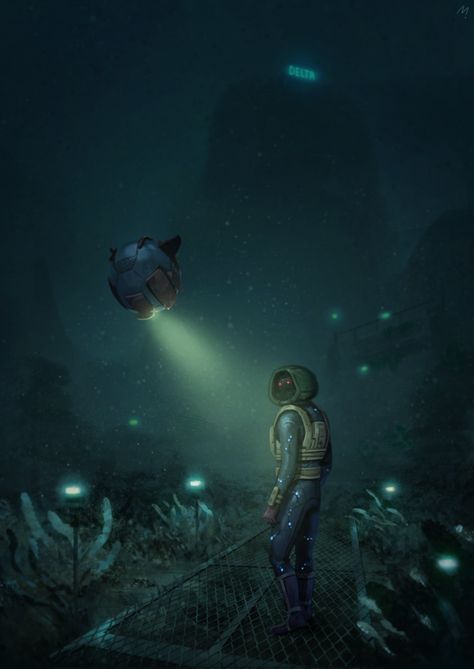 "Are you coming with me, little buddy?" - SOMA game (Art by rennerei on Tumblr) Soma Game, Horror Video Games, New Video Games, Game Concept Art, Game Concept, Bioshock, Video Game Art, Horror Game, Star Wars Art