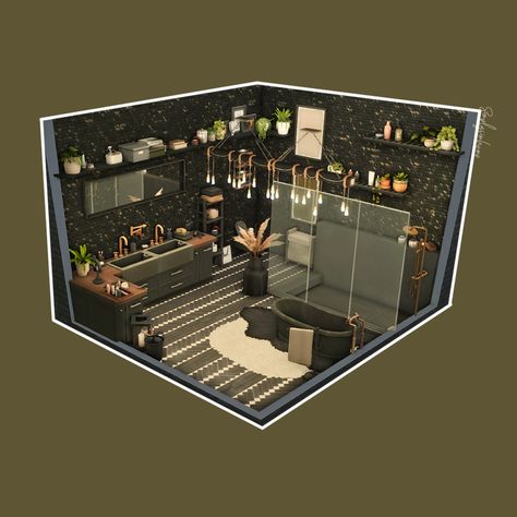 Sims 4 Fancy Bathroom, Sims 4 Big Bathroom Ideas, Sims 4 Goth Bathroom, Sims 4 Bathroom Layout, Sims 4 Modern Bathroom Cc, Sims4 Bathroom Ideas, Minecraft Shower Ideas, Sims 4 Modern Bathroom, Sims Bathroom Ideas