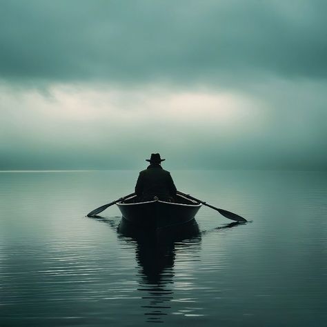 a person in a boat on a body of water, by Zoran Mušič, iphone wallpaper, mysterious man, mobile wallpaper, ad image Wallpaper Mysterious, River Drawing, Sinking Ship, Mysterious Man, Photoshop Course, Pencil Drawing Tutorials, Painting Reference, Boat Pics, Water Boat