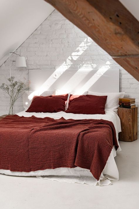 Bed Setup, Terracotta Linen, Honeycomb Weave, Linen Comforter, Unique Bed, Waffle Blanket, Farmhouse Bedding, Bright Rooms, Bed Throw