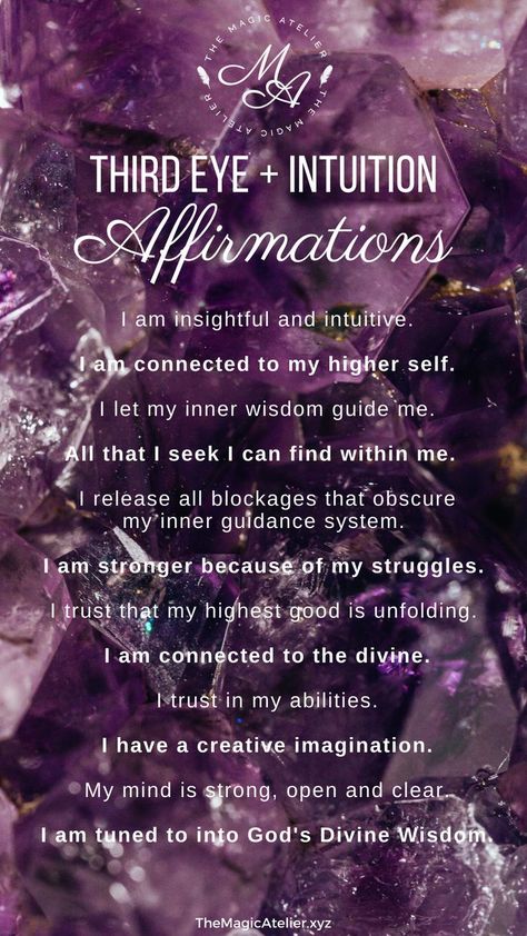 Clairvoyant Affirmations, Affirmations To Connect To Higher Self, 3rd Eye Chakra Affirmations, How To Strengthen Your Intuition, Affirmations For Intuition, Third Eye Affirmations, Third Eye Practice, Psychic Affirmations, Intuition Affirmations