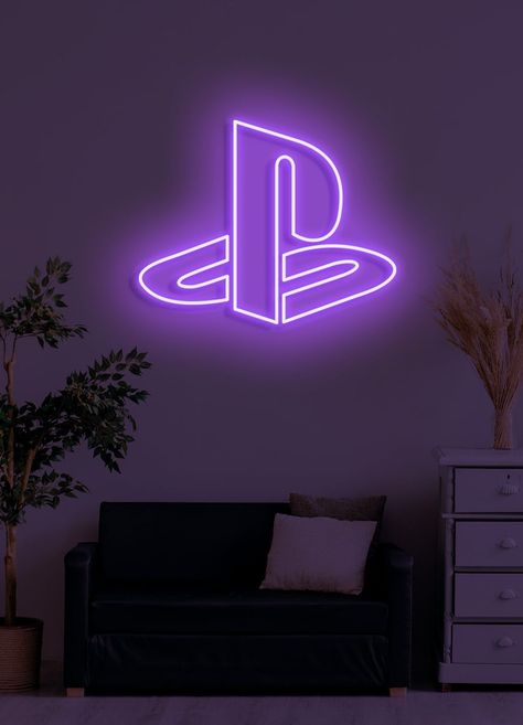 Playstation logo - LED Neon skilt - 100x79cm / Purple #apple #anime Neon Decorations, Playstation Logo, Metal Cylinder, Neon Style, Electricity Consumption, Neon Decor, Neon Logo, Sign Company, Neon Fashion