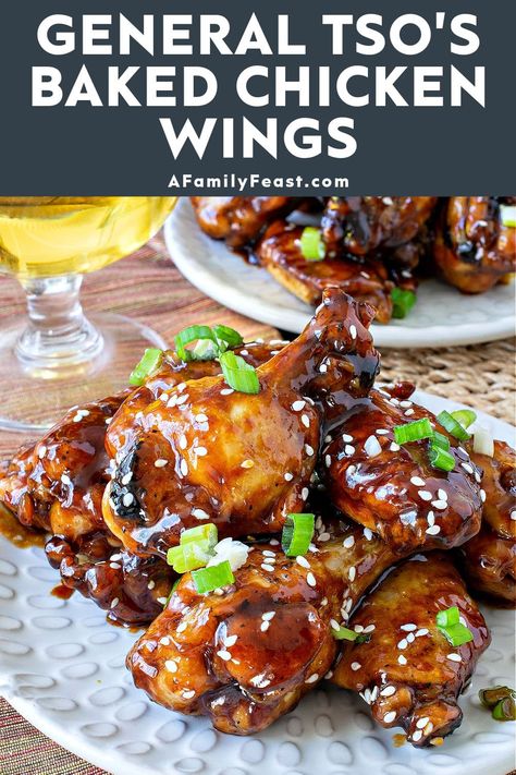 General Tso’s Baked Chicken Wings - A Family Feast Korean Baked Chicken, Chinese Chicken Wings, Asian Chicken Wings, Korean Chicken Wings, Honey And Garlic, Sticky Chicken Wings, Feast Recipes, Garlic Baked, Crispy Baked Chicken Wings