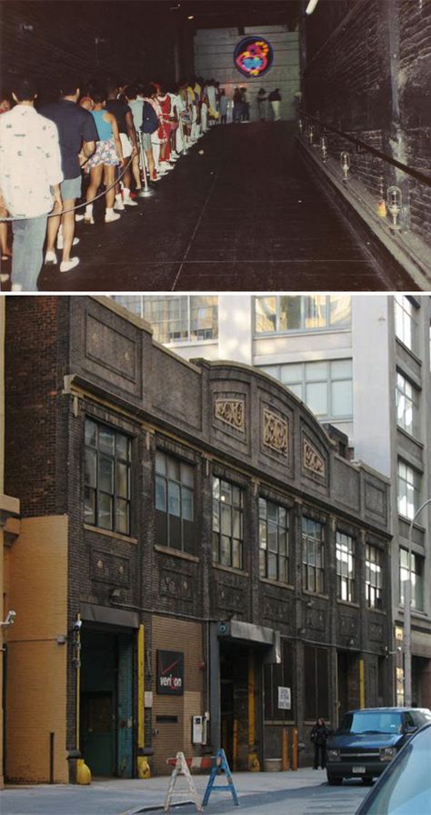 Paradise Garage, located at 84 King Street, New York, NY, opened in 1976. It was home to DJ Larry Levan. In the top photo is the entrance ramp, leading from the street level up to club. It used to be so exciting waiting in line, hearing the incredible music and being so ready to get inside and party! Nightclub Entrance, David Mancuso, 1980s Nightclub, 1970s Nightclub, House Underground, 80s Dj Booth, Underground Jazz Club, Larry Levan, Loft Garage