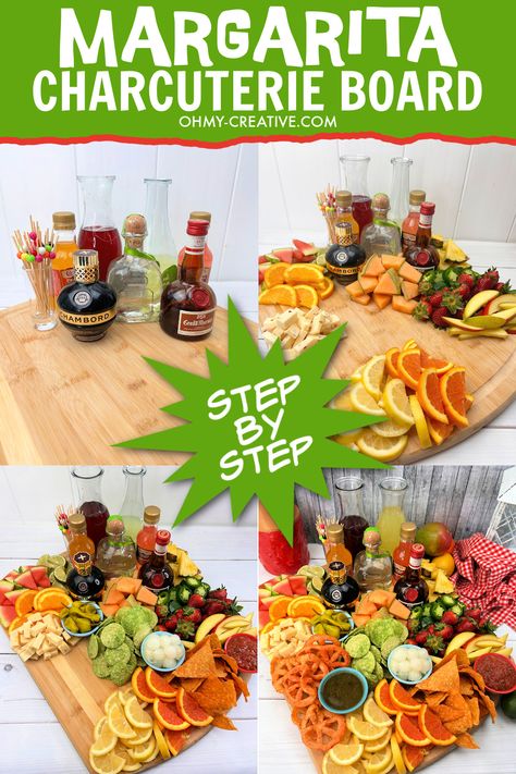 Margarita Charcuterie Board - Oh My Creative Margarita Charcuterie Board Ideas, Tequila Charcuterie Board Ideas, Margarita Set Up, Cocktail Charcuterie Board Ideas, Margarita Night Party Food, Tequila Charcuterie Board, Unique Charcuterie Board Ideas Summer, Margarita Charcuterie Board, Build Your Own Margarita Bar