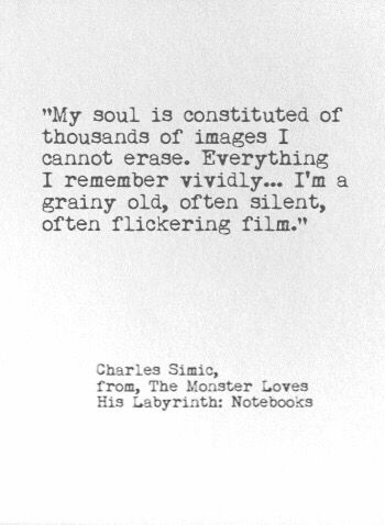 "My soul is constituted of thousands of images I cannot erase..." Charles Simic, Wedding Style Inspiration, Soul Poetry, It Goes On, Literary Quotes, Some Words, A Quote, Poets, Beautiful Words