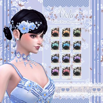 Vanilla Puff Sims 4 Original Mesh Set - VIOLA - | Vanilla Puff Sims CC on Patreon Formal Hair Accessories, Download Hair, Eco Lifestyle, Formal Hairstyles, Sims Cc, Sims 4, Vanilla, Hair Accessories, Mesh