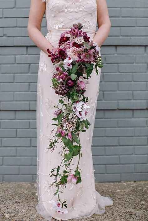 cascading wedding bouquets long lilac with orchids debbie lourens photography Wedding Bouquets Ideas, Trailing Bouquet, Bouquets Ideas, Cascading Bridal Bouquets, Cascading Wedding Bouquets, Wedding Party Flowers, Cascading Flowers, Unique Wedding Flowers, Orchid Wedding