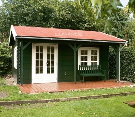 Residential Log Cabins, Rustic Chalet, Grey Painted Walls, Garden Log Cabins, Garden Cabins, Apex Roof, Shingle Colors, Blue Roof, Roof Insulation