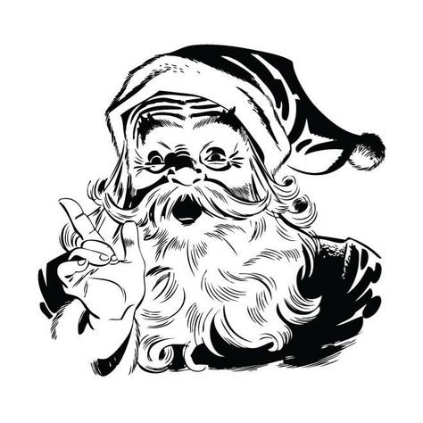 SANTA CLAUS BLACK AND WHITE Sitting On Toilet, Poster Art Deco, Art Deco Poster, Portrait Wall, Christmas Drawing, Christmas Wall Decor, Vintage Santa, Ink Illustrations, White Photo