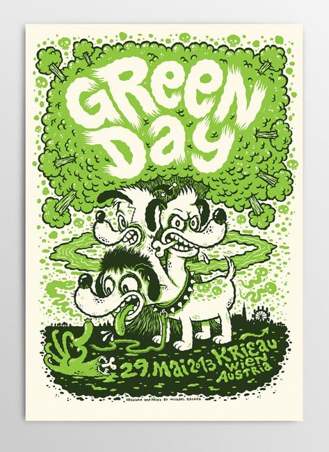 Michael Hacker Green Day Vienna poster Vienna Poster, Green Day Poster, Artist Posters, Music Graphics, Rock Poster Art, Green Poster, Punk Poster, Tour Posters, Rock Posters