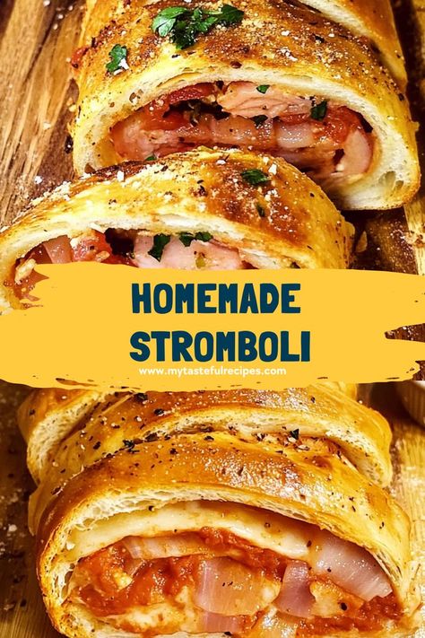 Indulge in the ultimate homemade stromboli! Stuffed with flavorful ingredients and baked to perfection, this dish is perfect for sharing or enjoying all on your own. #StromboliLove #HomemadeGoodness #Baking #ComfortFood Supreme Pizza Stromboli, Beef Stromboli, Homemade Stromboli Recipe, Stromboli Dough Recipe, Stromboli Dough, Stromboli Recipes, Easy Stromboli, Stromboli Recipe Easy, Bbq Chicken Pizza Recipe