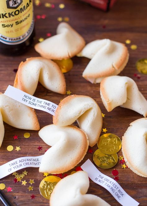 Homemade Fortune Cookies are sure to bring good luck. They're the perfect way to celebrate the Chinese New Year or eat as a treat with your Asian dinner! #fortunecookies #asianrecipes #asianfood #cookies Homemade Fortune Cookies, Fortune Cookies Recipe, New Year's Food, Fortune Cookies, Diy Cookie, Fortune Cookie, Asian Dishes, No Bake Cookies, Butter Cookies