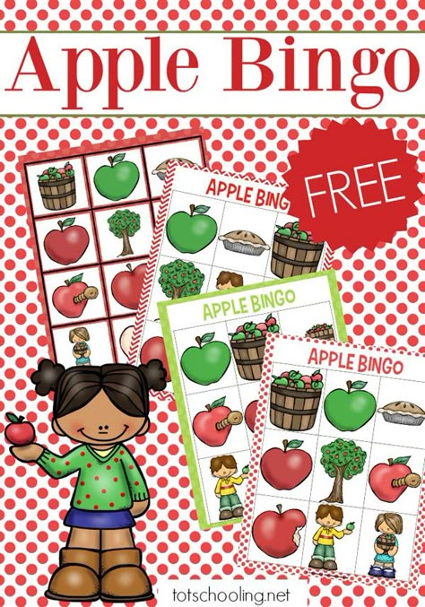 Apple Bingo, Apples Activities, Preschool Apple Activities, Game For Preschoolers, Preschool Apple Theme, September Preschool, Apple Kindergarten, Apple Lessons, Apple Preschool