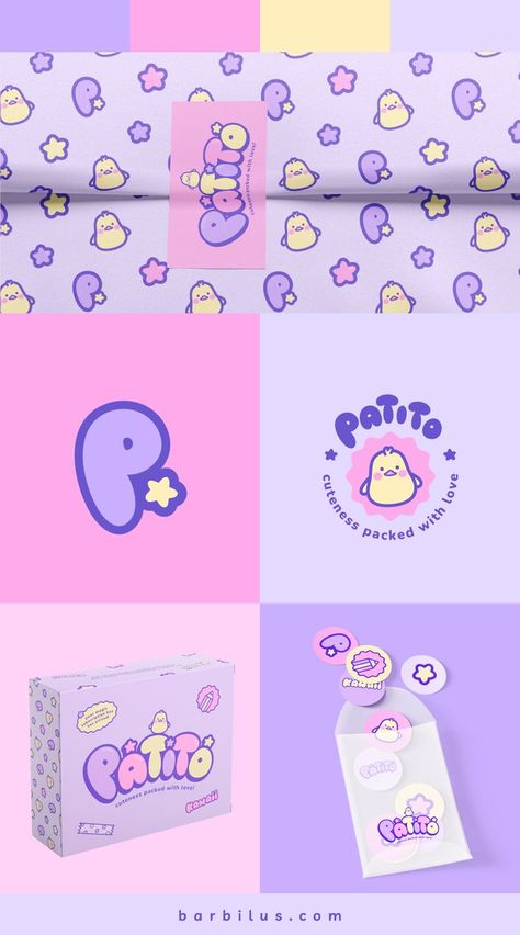 Brand identity for a kawaii stationery brand with a cute and magical style. This visual identity project includes the custom primary logo, secondary logo, brandmark, color palette, brand pattern, custom icons, mascot design, social media design, custom stickers, and packaging. The custom is fully customized by hand drawn and the color palette is soft colors. Find me as @barbilus_ Fun Brand Identity, Kids Package Design, Cute Branding, Designing Stickers, Kids Branding Design, Custom Wall Stickers, Branding Design Packaging, Visual Identity Design, Packaging Stickers