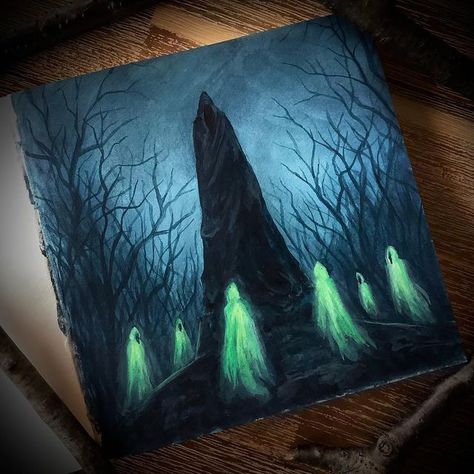 Spookie Paintings, Horror Oil Pastel Art, Dark Paintings Ideas Easy, Gothic Painting Ideas On Canvas, Goth Painting Ideas On Canvas, Spooky Painting Ideas On Canvas, Eerie Paintings, Witches Painting, Gothic Painting Ideas