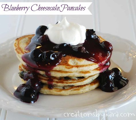 Pancakes With Cream Cheese, Pancakes With Cream, Blueberry Sauce Recipe, Cheesecake Pancakes, Yummy Pancakes, Dutch Babies, Berry Pancakes, Cream Cheese Pancakes, Cream Cheese Topping