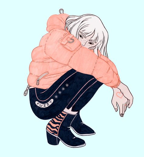 PUFFER JACKET on Behance Puffy Jacket Drawing, Puffer Jacket Drawing, Kirsten Rothbart, Puffer Jacket Fashion, Jacket Drawing, Jacket Art, Model Sketch, Musical Art, Jacket Fashion