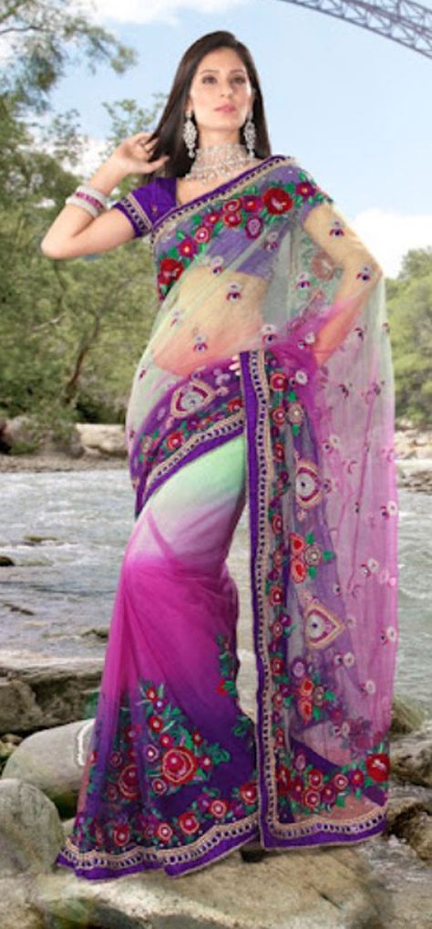 #Purple & #Green #Saree - £167.00. For full product information visit:  http://www.reevaonline.co.uk/sarees/shades-of-pink-net-saree-with-blouse-fabric.html Green Net Saree, Pink Net Saree, Shweta Tiwari, Sari Lehenga, Ghagra Choli, Net Saree, Lehenga Saree, Saree Dress, Indian Dress