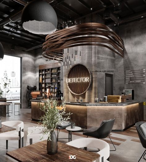 VWArtclub - Detective Industrial Style Cafe, Shop Counter Design, Modern Family House, Modern Restaurant Design, Rustic Cafe, Bakery Design Interior, Coffee Shop Interior Design, Coffee Room, Cafe Shop Design