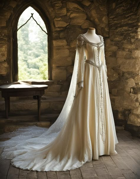 Medieval Fantasy Wedding Dress, Armor Wedding Dress, Game Of Thrones Baratheon, Regal Dress, Medieval Dress Princess, Lotr Oc, Fairy Tale Dresses, Elven Fashion, Game Of Thrones Dress