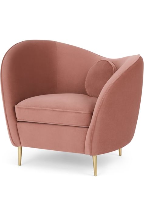 Velvet Pink Chair, Blush Pink Armchair, Pink And Gold Accent Chair, Velvet Chair Dark Pink, Vintage Velvet Chair Pink, Luxury Couch, Pink Armchair, Velvet Lounge, Single Arm Chair