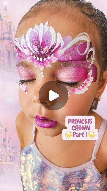 Face Painting | Wollongong | Shellharbour | Greater Illawarra on Instagram: "🌸RAPUNZEL INSPO🌸  Learn this quick one stroke princess crown for 'on the job' events. To make it quicker, you can leave out the sponged eyes, lips, and do less line work  🌟Crowd favourite 🌟Fast design you can add to any menu board 🌟Great starting point for beginners.  DM for any questions or enquiries you may have!   .. A crown fit for any princess! The colours & flowers remind me so much of Rapunzel 👑🌸💜  👀 @leannesrainbow pretty in pink  💜 One stroke - @amy_grigg  Gypsy Rose 🤍 White paint - @fusionbodyart" Face Paint Crown Easy, Flower Crown Face Paint, Rapunzel Face Paint, Face Painting Crown, Face Paint Princess, Princess Crown Face Paint, Face Painting Princess, Face Painting For Beginners, Princess Face Paint