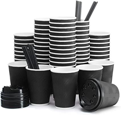 Amazon.com: Insulated Disposable Coffee Cups with Lids & Straws 12 oz, 100 Packs - Paper Cups for Hot Beverage Drinks To Go Tea Coffee Home Office Car Coffee Shop Party (Black) : Health & Household Coffee Shop Party, Coffee Cups With Lids, Car Coffee, Teachers Room, To Go Coffee Cups, Disposable Coffee Cups, Paper Coffee Cup, Concession Stand, Office Coffee