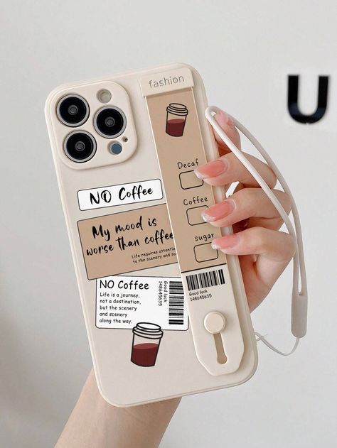 One Coffee Tag Tpu Wristband Cartoon Phone Case With Kickstand, Comes With Hand Strap, Compatible... | SHEIN Coffee Phone Case, Redmi 10c, Letter Decor, Redmi Note 9, Redmi 10, Redmi 9, Stylish Phone Case, Coffee Is Life, Natural Home Decor