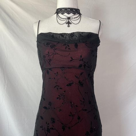 vintage romantic grunge mesh glitter dress vintage... - Depop Vintage Mesh Dress, Dark Fairy, Cowl Neck Dress, Glitter Dress, Hoco Dresses, Red Glitter, Mesh Dress, Cowl Neck, Spaghetti Strap