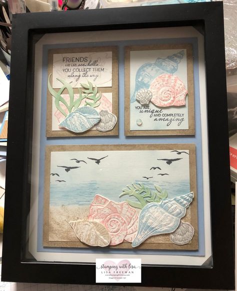 Friends are Like Seashells Beach Scene - Stamping With Lisa Friends Are Like Seashells, Crop Ideas, Sewing Area, Box Frame Art, 3d Frames, Nautical Cards, Beach Cards, Hand Stamped Cards, Beach Frame