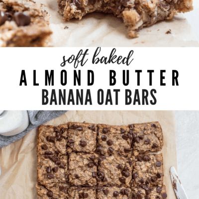 Soft Baked Almond Butter Banana Oat Bars | gluten free, vegan snack Banana Oat Bars, Almond Butter Recipes, Healthy Bedtime Snacks, Bolo Fit, Healthy Sweet Snacks, Banana Oat, Food Bar, Soft Bakes, Banana Oats