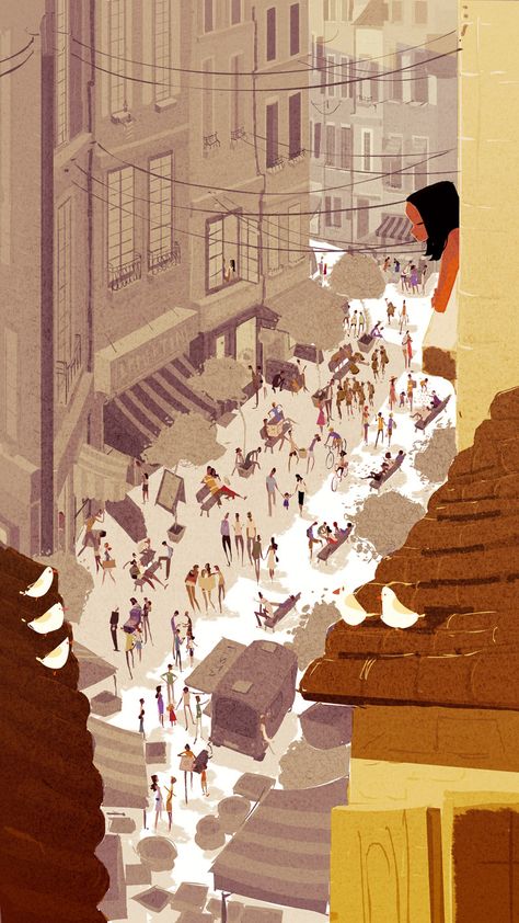 ♥♥♥ Pascal Champion, Street Illustration, Pascal Campion, Vector Animation, Busy Street, People Watching, Painting People, Design Animation, Animation Background