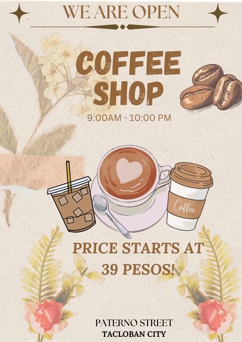 coffee shop flyer Creative Flyer Design Ideas, Coffee Shop Flyer, Coffee Flyer, Tacloban City, Coffee Prices, Creative Flyer Design, Doodles Drawings, Creative Flyers, Cute Doodles Drawings