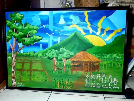 Bahay Kubo Painting, Bahay Kubo Drawing, Childhood Drawing, Bahay Kubo, Commission Painting, Acrylic Painting Canvas, Acrylic Painting, Canvas Painting, The Creator