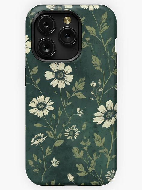 "Dark Green Grunge Texture with Flowers" iPhone Case for Sale by Ninjakandy | Redbubble Forest Green Phone Case, Green Phone Case Ideas, Dark Green Phone Case, Dark Green Grunge, New Phone Aesthetic, Green Grunge, Green Phone Case, Note Ideas, Green Paintings