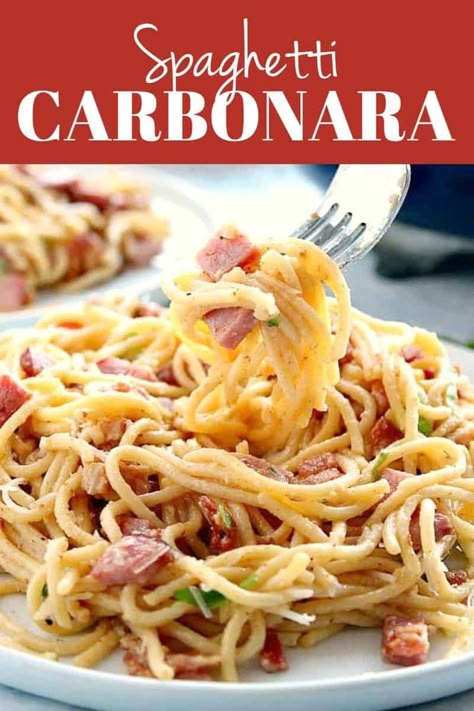 Ham Carbonara Recipe, Pasta With Ham, Pasta Recipes Easy Fast, Ham Pasta, Pasta Alla Carbonara, Parmesan Cauliflower, Resep Pasta, Ham Dinner, Cooking Spaghetti