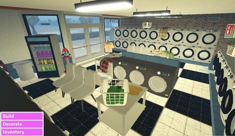 Bloxburg Barber Shop, Shopping Cart Bloxburg, Bloxburg Store Interior, Bloxburg Laundromat Decals Codes, Bloxburg Skate Park, Post Office Interior Bloxburg, Bloxburg Laundromat Exterior, Bloxburg Laundromat Ideas, Bloxburg Starbucks Interior