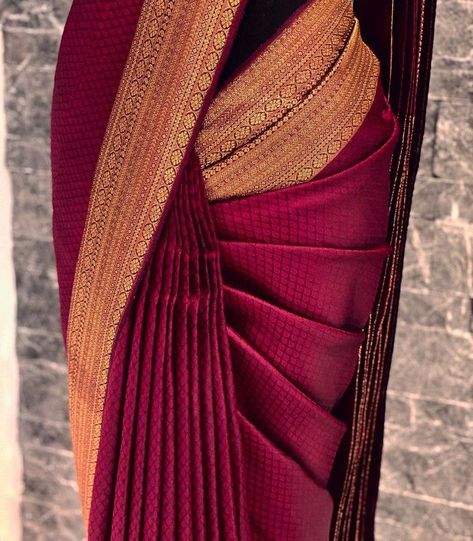 Beautiful and perfect saree pleats idea Pleated Blouse Designs, Saree Pleats, Tamil Saree, India Traditional Dress, Indian Dress Up, Pleated Saree, Lehenga Saree Design, Saree Wearing, Simple Saree Designs