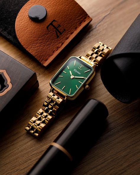 Link Rectangular Ladies Watch
 This golden rectangular ladies watch has an elegant design with a minimalist look. This timepiece has a green dial in a 26mm golden watch case. The watch strap is made of stainless steel and is easily adjustable.

 Quartz Clockwork
 The watch case is made of high-quality 316L stainless steel . The interior contains a Japanese Quartz movement , and forms the 'engine' of the ladies watch, as it were. As with all our watches, these are shipped in high-quality packagin Green Dial Watch, Golden Watch, Ladies Watch, Watch Case, Guinea Bissau, Mauritius, Mozambique, Modern Jewelry, Watch Strap