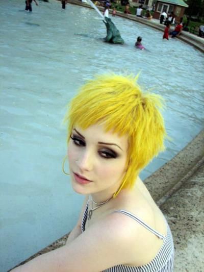 Great color for kitchens, dandelions and people who've gone through all the other pastel shades in the universe. Yellow Hair Color, Punk Hair, Funky Hairstyles, Corte De Cabelo Masculino, Edgy Hair, Alternative Hair, Short Hair Color, Yellow Hair, Scene Hair