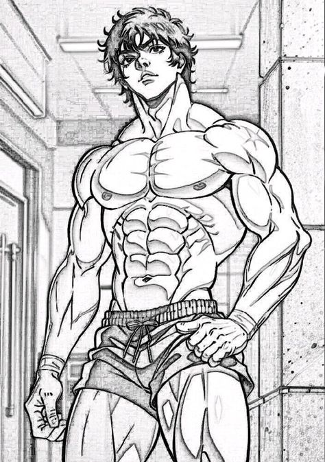 Baki Hanma Sketch, Baki Hanma Drawing, Baki Drawing, One Punch Man Drawing, Kratos Drawing, Baki Hanma Manga, Baki Art, Body Builder Art, Animation Drawing Sketches