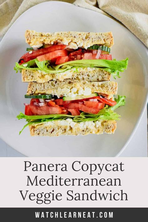 Mediterranean Veggie Sandwich, Veggie Sandwich Recipes, Panera Recipes, Sandwich Easy, Vegetarian Sandwich Recipes, Copycat Panera, Mediterranean Diet Recipes Dinners, Sandwich Sauces, Cold Sandwiches