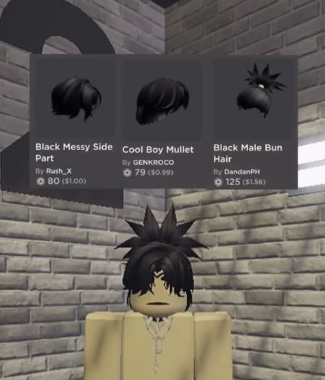 Two Toned Black Hair Codes, Roblox Man Hair Codes, Hair Combos Roblox Boy, Brookhaven Codes Hair Black, Roblox Boy Hair Codes, Vamp Pfp, Roblox Avatars Boy, Emo Boy Outfits, Black Scene Hair